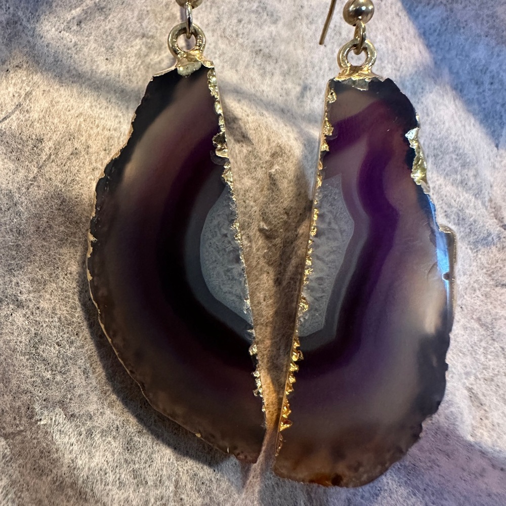 Elegant Purple Agate Slice Earrings